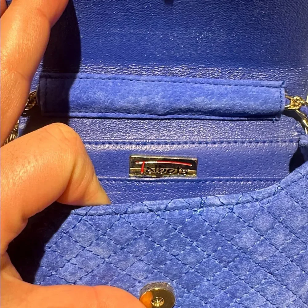 Talbots‎ Blue Suede Quilted Crossbody Bag Gold Chain Strap Tassel Purse